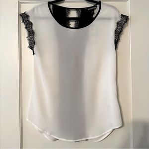 Express Sheer White & Black Lace Top - Size XS